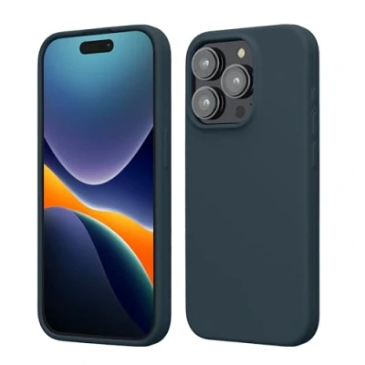 Afbeelding van kwmobile telefoonhoesje geschikt voor iPhone 15 Pro Hoesje met siliconen coating Smartphone case in leisteen