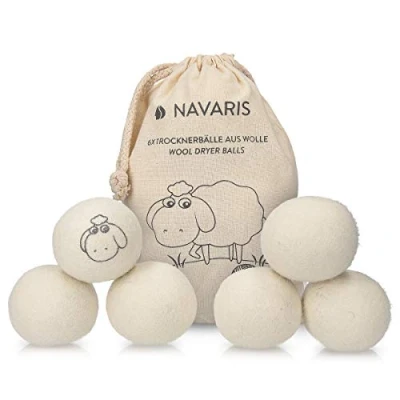Afbeelding van Navaris set van 6 drogerballen Herbruikbare wasbollen wol Zachte was zonder wasverzachter Ecologisch