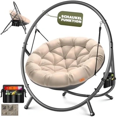Afbeelding van KESSER® Bali Hangstoel met frame, tot 150 kg, voor binnen en buiten, kussen zijzak, hangmand, stalen frame schuimvulling, ideaal