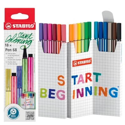 Afbeelding van STABILO Pen 68 viltstift, geassorteerde kleuren, deskset van 18 stuks