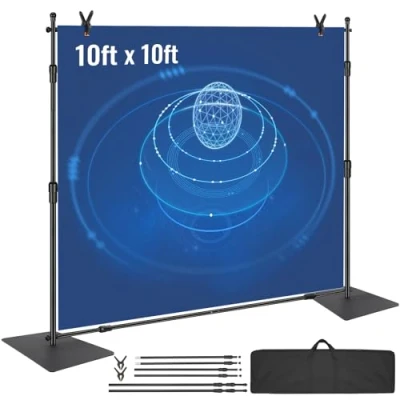 Image de VEVOR Support Toile de Fond 3048x3048 mm Kit Photo Réglable avec Base en Acier au Carbone 6 Pinces Sac Transport pour Studio Photographie Diffusion Direct Mariage Exposition