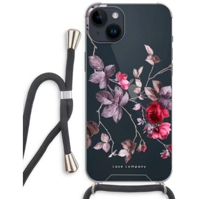 Afbeelding van Case Company® hoesje met Koord geschikt voor iPhone 14 Plus Mooie bloemen Telefoonhoesje Zwart Extra Bescherming aan alle Kanten en Over de Schermrand