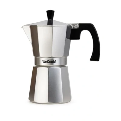 Image de Cafetière Expresso Italienne en Aluminium 12 Tasses de Café Vitrocérame Gaz Wecook Paola Argent