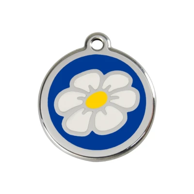 Afbeelding van Daisy Flower Navy roestvrijstalen hondenpenning medium/gemiddeld dia. 3 cm RedDingo