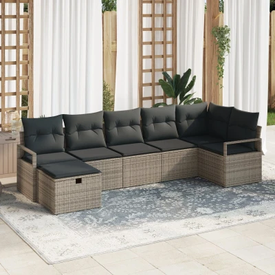 Afbeelding van vidaXL 7 Delige Tuin Sofa Set met Kussens Grijs Poly Rattan