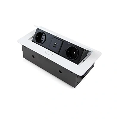 Afbeelding van Emuca Aansluitdoos Atom Lite voor bureau, 2 enchufes EU + 1 USB tipo A C, 265x120mm, Staal en aluminium, Wit
