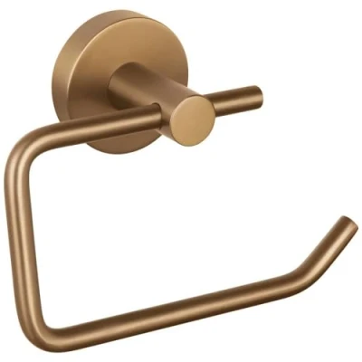 Afbeelding van tesa MOON Toiletpapierhouder van geborsteld brons, zelfklevende rolhouder zonder deksel, metaal met PVD coating, boren, kleefoplossing, 99 mm x 140 53