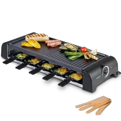 Afbeelding van Korona 45060 Raclette voor 10 personen XXL met pannetjes &amp; houten spatels Anti aanbak grillplaat Lang snoer van 1,2 m 1500 Watt, zwart