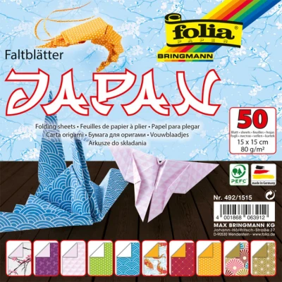 Afbeelding van Vouwblaadjes Folia 80gr 15x15cm 50 vel 2 zijdig Japan 10 designs assorti kleuren