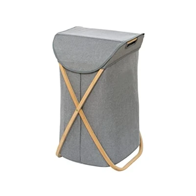 Afbeelding van Wenko Stoffen wasmand bamboe frame Grijs 74 liter