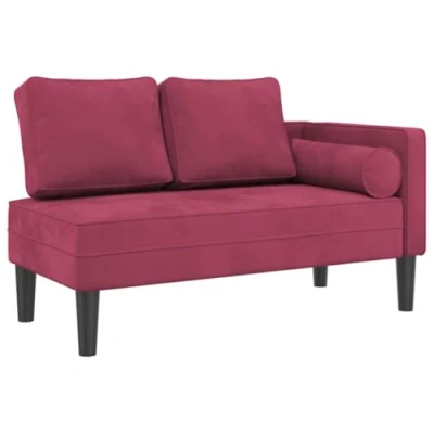 Afbeelding van Chaise longue met kussens fluweel wijnrood
