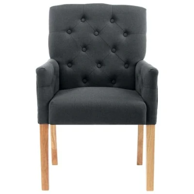 Afbeelding van vidaXL Eetkamerstoelen 2 st met armleuningen stof grijs