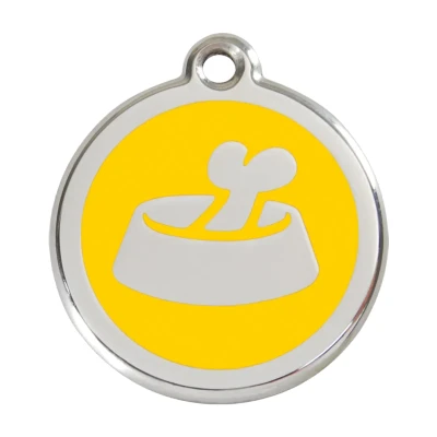 Afbeelding van Bone in Bowl Yellow roestvrijstalen hondenpenning large/groot dia. 3,8 cm RedDingo