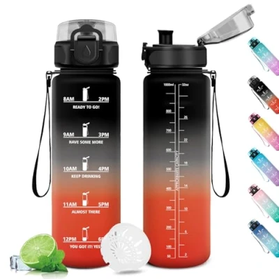 Afbeelding van bouteille d&#039;eau de motivation 1L, avec filtre, anti fuite, réutilisable, sport indicateur temps motivation, pour sport, camping