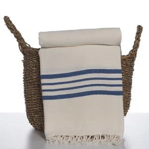 Afbeelding van Hamamdoek Krem Sultan XXL Natural Royal Blue van Lalay