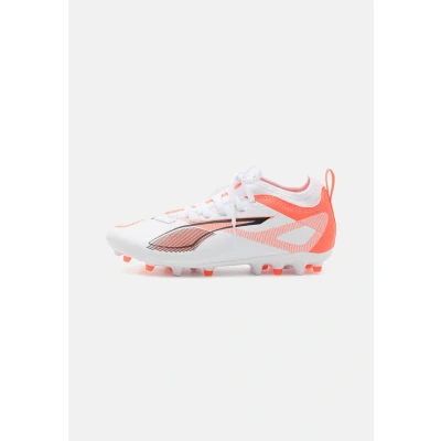 Afbeelding van Puma Ultra 5 Match MG JR Unisex Voetbalschoenen met kunststof noppen voor kinderen, Maat: 35, White/black/glowing red Textiel/ synthetisch