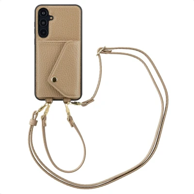 Afbeelding van Selencia Hoesje Geschikt voor Samsung Galaxy A55 Met Pasjeshouder Sera Koordhoesmet pashouder envlop Beige