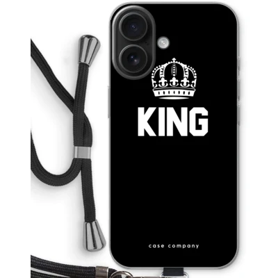 Afbeelding van Case Company® hoesje met Koord geschikt voor iPhone 16 King Zwart Telefoonhoesje Bescherming aan alle Kanten en Over de Schermrand