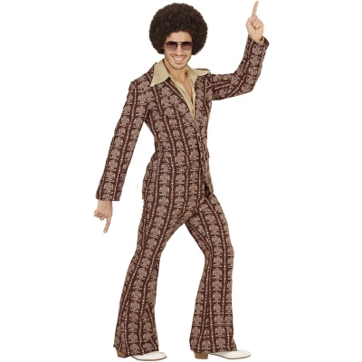 Afbeelding van Widmann Hippie Kostuum Groovy George 70s Heren Kostuum, Old School Man Bruin XL Carnavalskleding Verkleedkleding