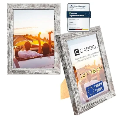 Afbeelding van CABBEL Set van 2 fotolijsten berkenhout, 13 x 18 cm, stevig mdf houten frame, onbreekbaar plexiglas, om op te hangen en neer zetten, ideaal voor foto&#039;s, afbeeldingen, collages