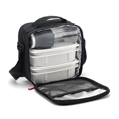 Afbeelding van TATAY Kleine koeltas, inhoud 3 l, met 2 luchtdichte voorraaddozen (2 x 0,5 l) en een herbruikbare fles van 400 ml, kleur: zwart, afmetingen: 22,5 10 22 cm.