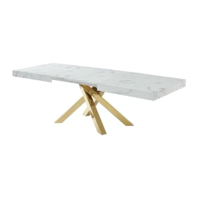 Afbeelding van Vente unique Verlengbare eettafel 6 tot 10 plaatsen van mdf en metaal Wit marmereffect goud CATONAV L 240 cm x H 75 D 90