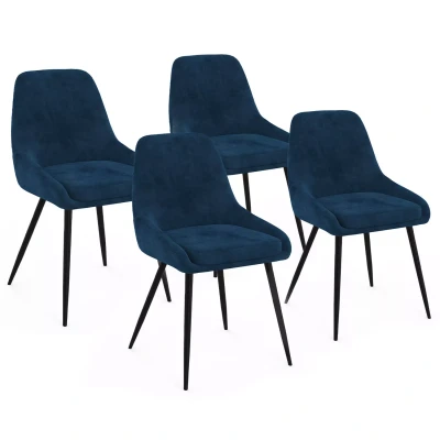 Afbeelding van Lot de 4 chaises THALYA en velours bleu avec accoudoirs