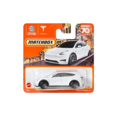 Afbeelding van Matchbox Metal Tesla Model Y 2023 luciferdoosje wit 89/100 (korte kaart) HLC68