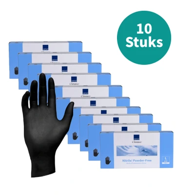 Afbeelding van Abena Nitril Handschoenen Classic poedervrij Maat L zwart 100st