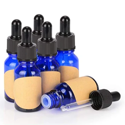 Afbeelding van stonylab 6 stuks glazen druppelflesje, Lege Fles met Druppelaar, Binnenste Plug en Label voor Etherische Oliën Aromatherapie Geuren (15 ml, Blauw)