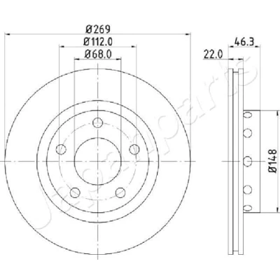 Afbeelding van JAPANPARTS Remschijf AUDI: A6 C5 Saloon, A8 D2, Avant 269mm 22mm 5 Geventileerd DP 0913 4D0615601B,857615601 Remschijven