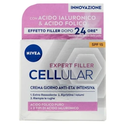 Afbeelding van NIVEA CELLULAR EXPERT FILLER crème de jour anti âge intensive SPF 15 50 ml, pour le visage rides raffermissante, acide hyaluronique et folique pur,