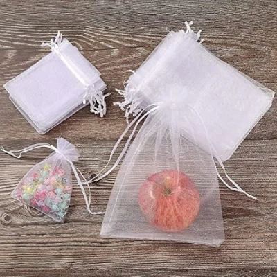 Afbeelding van HERZWILD Organza kerstzakjes, 100 stuks, wit, kleine cadeauzakjes (7 x 9)