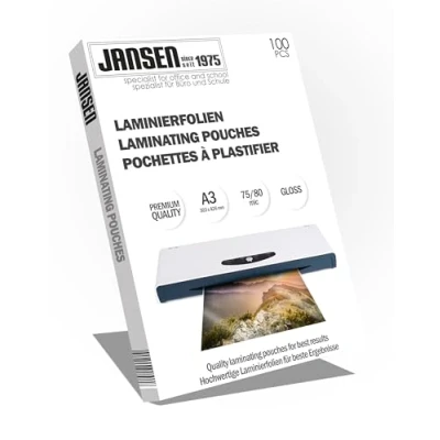 Afbeelding van Jansen 100 lamineerhoezen A3 75/80 mic, glanzend, verpakking kan variëren