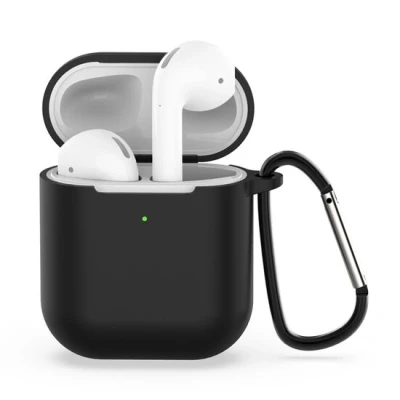 Afbeelding van AirPods siliconen hoesje voor 1/2 Zwart + handige clip