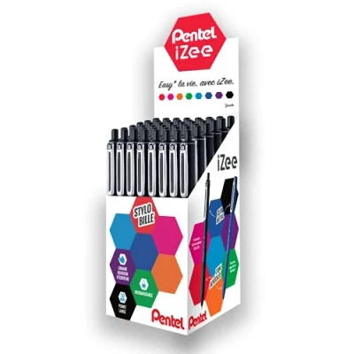 Afbeelding van Pentel iZee BX470 A balpen met metalen clip, brede punt 1 mm, zwart, 48 stuks