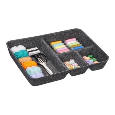 Afbeelding van Relaxdays lade organizer 4 vakken vilten sorteerbak knutselspullen bureau donkergrijs