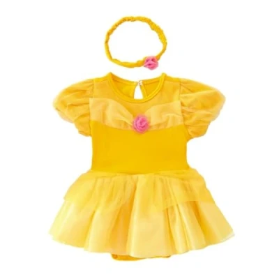 Afbeelding van Lito Angels Prinsessenjurk voor babymeisjes, romantisch, mooie onesie, luxe, verjaardag, Halloween, Kerstmis, feestjurk met hoofdband, 9 12 maanden, geel, 268