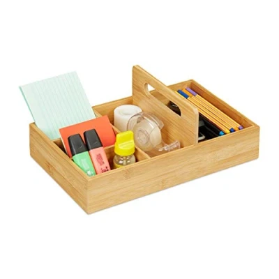 Afbeelding van Relaxdays bureau organizer bamboe pennenbakje pennenhouder 5 vakken