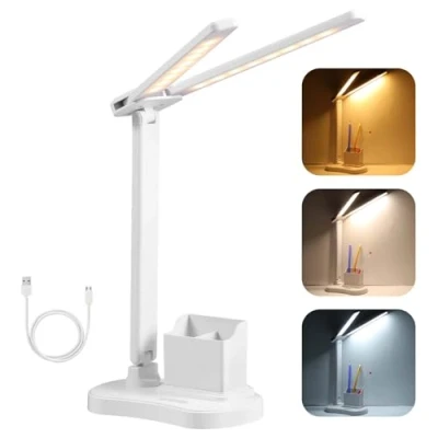 Afbeelding van Vinabo Led bureaulamp, 3 helderheid, kleuren, oogbescherming, bureau, USB, om te lezen, studie, draagbaar, opvouwbaar, touchscreen, dimbaar, voor kinderen, slaapkamer, nachtkastje,