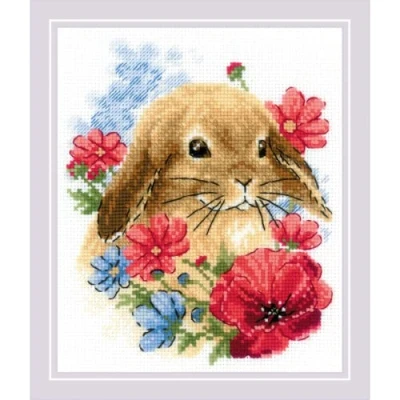 Afbeelding van Borduurpakket Riolis Konijntje in bloemen