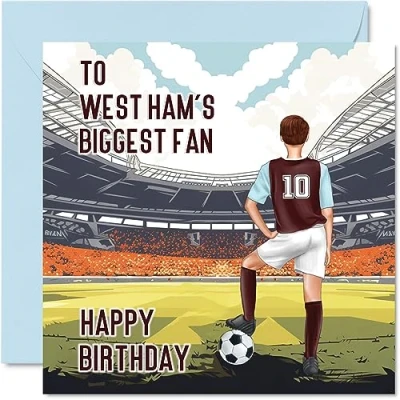 Afbeelding van Voetbalverjaardagskaart voor West Ham fans, grappige verjaardagskaart zoon, vader, broer, oom, collega, vriend, neef, 145 mm x