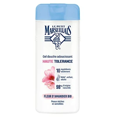 Image de Le Petit Marseillais Gel Douche Adoucissant Haute Tolérance Fleur d’Amandier Bio (flacon de 400 ml) 98% d&#039;ingrédients d&#039;origine naturelle Pour peaux sèches et sensibles
