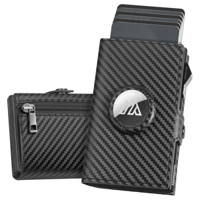 Afbeelding van Manmaxim Porte Carte Airtag très Extrêmement Compact Pop up Portefeuille Homme avec 10 Cartes, 1 ID Fente &amp; 10+Billets, Feuille Protection RFID Monnaie (Carbon)
