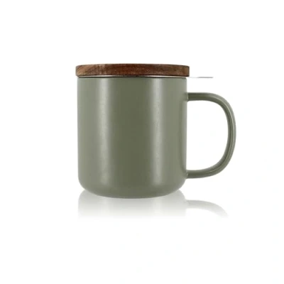 Afbeelding van OGO LIVING Juliet theepot amandelgroen 300 ml ideaal voor thee en kruidenthee theekop van aardewerk deksel acaciahout