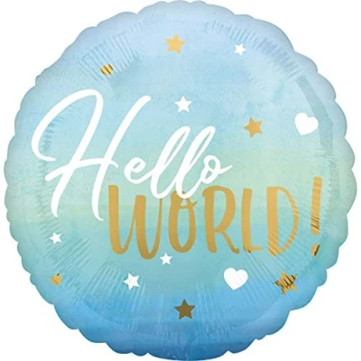 Afbeelding van Amscan Folieballon Hello World 45 Cm Blauw/goud