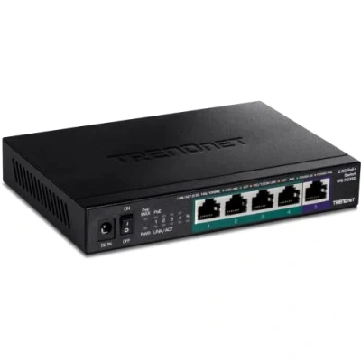 Image de TRENDnet TPE TG350 Commutateur non géré 4 x 10/100/1000/2.5G (PoE+) + 1 100/1000/2.5G de bureau, fixation murale PoE+ (55 W) Conformité TAA