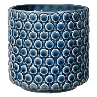 Afbeelding van Bloomingville Bloempot, stippen, decoratieve bloempotten, kleur voor binnen, creatieve retrostijl, S (12,5 cm ø), petrol, keramiek