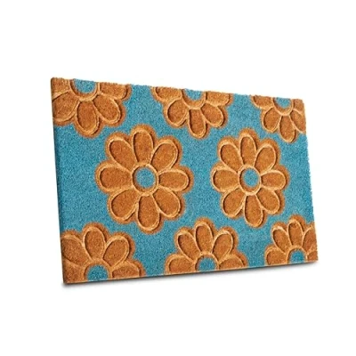 Afbeelding van HANSE Home Mix Mats Kokosdeurmat, voor binnen en buiten, natuurlijke deurmat, bloemenpatroon, weerbestendig, antislip, hal, terras, entree, 45 x 75 cm