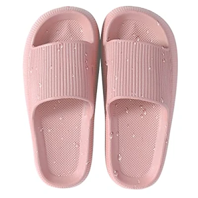 Afbeelding van HSHAPAY Pantoffels voor dames en heren, antislip, licht, open teen, sneldrogend, extra dikke sandalen, Roze